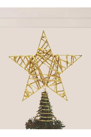 Yılbaşı Ağaç Tepeliği Çam Ağacı Tel Simli Yıldız Tepelik Gold 26 Cm 5 Köşeli Yıldız