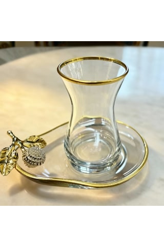 Özel Seri 6 Lı Çay Seti Hediyelik Çay Takımı Altın