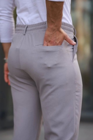 Defymoda Erkek Beli Bağcıklı Jogger Pantolon Gri