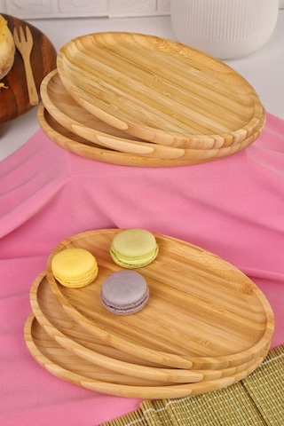 Bambum 6'lı Yuvarlak Servis Tabağı Seti Kahvaltı, Pasta Ve Sunum Tabakları Büyük Bambu