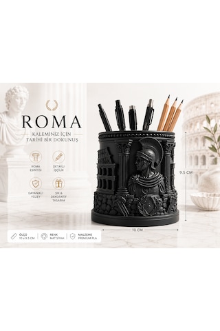 Antik Roma Temalı Dekoratif Kalemlik Premium Tasarım 10x9.5 Siyah