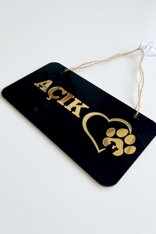 Pet Shoplar İçin Gold Tasarımlı Pleksi Kapı Tabelası Açık/kapalı