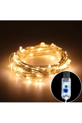 8 Modlu Usb Ile Çalışan Kumandalı Dekoratif Peri Led 10 Metre Sarı Sarı Günışığı