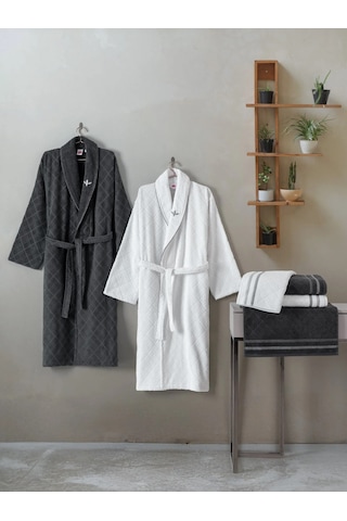 Cotton Box Masculıne Carlos Aile Bornozseti Carlos Beyaz-antrasit Antrasit