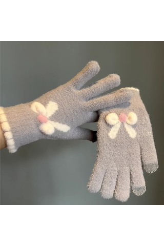 Kadın Soğuk Geçirmez Sevimli Eldiven Gri