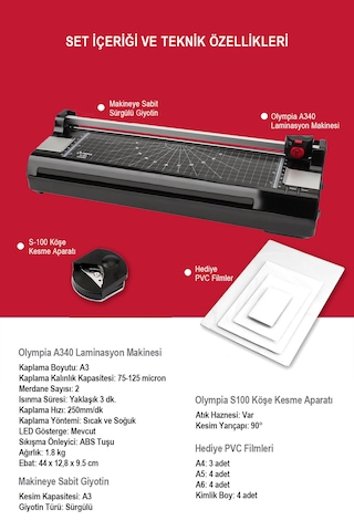 Olympia A340 3 In 1 A3 Laminasyon Makinesi + 15 PVC Filmi