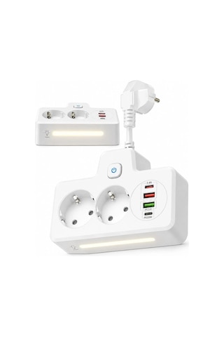 Bkl-502 Akım Korumalı 2li Priz 2 Usb Ve 2 Type-c Çıkış 4000w Hızlı Şarj Duvar Tipi Dokunmatik Led Aydınlatmalı