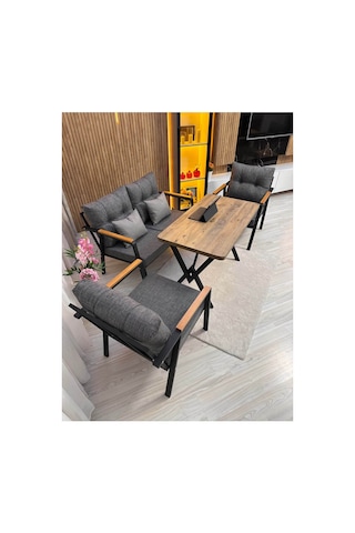 Houseart Balkon ,bahçe , Teras , Cafe ,salon , Metal Kanepe , Metal Kanepe Koltuk ,oturma Takımı 2-1-1 , Yemek Masası , Orta Masa Gri