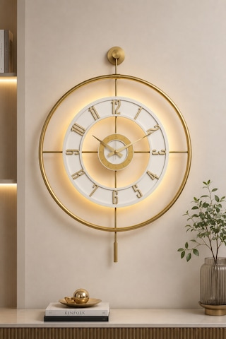 Pey Aksesuar Metal Temperli Camlı Duvar Saati 60x80 Cm Büyük Boy Işıklı Gerçek Cam Gold-şeffaf-beyaz-gold M61-gold-şeffaf-beyaz-gold