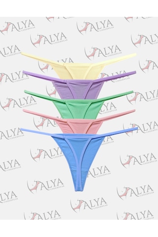 Alya Underwear Kadın Ipli Tanga Külotlar - 5 Li Paket Sarı, Mor, Mint, Somon,mavi 1301p P15