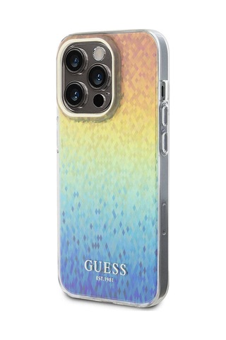Apple Uyumlu iPhone 15 Pro Max Kılıf Guess Lisanslı Yazı Logolu Mirror Disco Kapak Mor