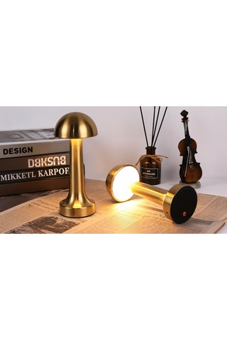 Horoz Electrik Masa Lambası 3 Renk Şarjlı Mantar Lamba Gold