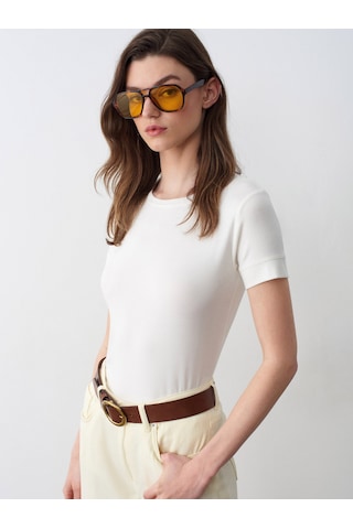 Dilvin 32637 Bisiklet Yaka T-shirt-ekru