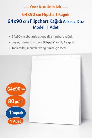 64x90 Cm Flipchart Kağıdı Askısız Düz Toplantı Ve Sunum Kağıdı 1 Adet