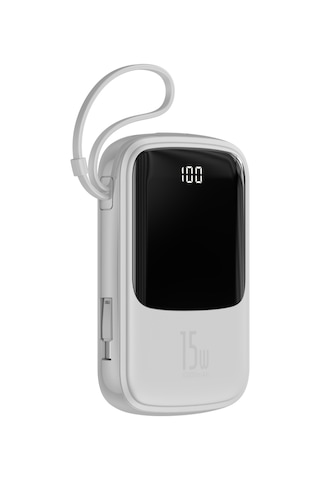 Baseus Q Pow Dijital Ekranlı Kablolu Powerbank Beyaz