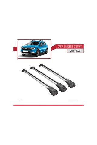 Dacia Sandero Stepway 2012-2020 Arası İle Uyumlu Ace-1 Ara Atkı Tavan Barı Gri 3 Adet Bar