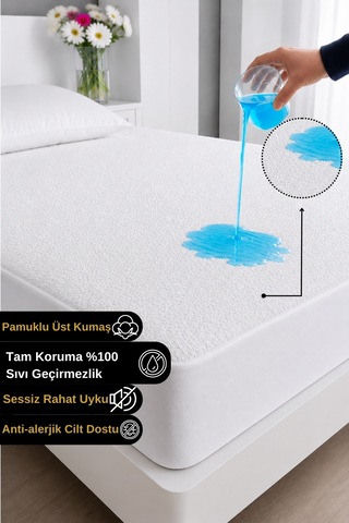 Terry Fitted Pamuklu %100 Sıvı Geçirmez Yatak Koruyucu Full Kenar Alezi Tek/çift Kişilik/bebek/çocuk Beyaz