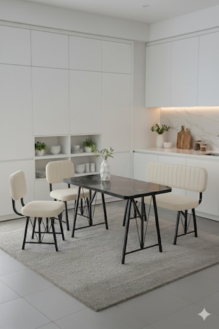 Elfin 70x110 Siyah Sabit, 2 Sandalye 1 Bench, Masa Sandalye Takımı, Mutfak Masası Takımı - Krem