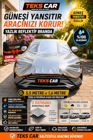 Oto Yarım Araba Brandası Güneş Koruyucu Uv Koruma Isı Yalıtım Oto Güneş Koruma Brandası Premium 1,6 Metre X 5,5 Metre