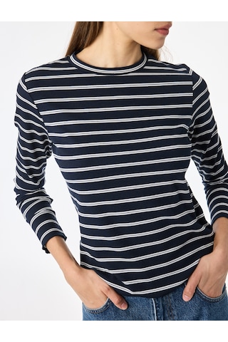 Koton Slim Fit Bisiklet Yaka Uzun Kollu Çizgili Tişört Lacivert Çizgili 7wak80017pk