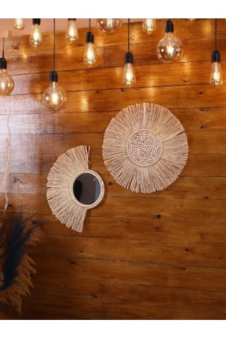El Yapımı Hasır Doğal Boncuklu Rafya İkili Set