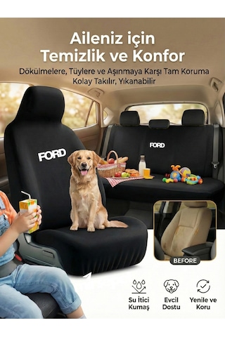 Ford Tourneo Courier İle Uyumlu Koltuk Kılıfı Servis Tipi Siyah Penye Kumaş Siyah