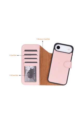 Bloomcase Magic Wallet Blush Hakiki Deri İphone Uyumlu 17 Air 6.5" Cüzdanlı Telefon Kılıfı Pembe