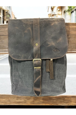 Old Cotton Cargo Deri Kanvas Tek Bölmeli Büzgülü Kapaklı Vintage Disayn Sırt Gezi Çantası Gds Bag 7120 Koyu Kahverengi