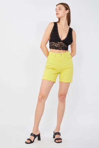 Banny Jeans Kadın Basic Paçası Kesik Jen Şort Fıstık Yeşili