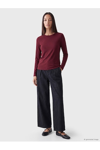 Lcw Everyday Bordo Bisiklet Yaka Soft Touch Kadın Tişört