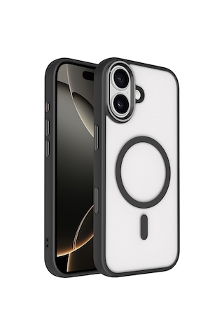 Apple Uyumlu iPhone 17 Kılıf Wireless Şarj Özellikli Mkst Krom M-safe Silikon Kapak - Siyah Siyah