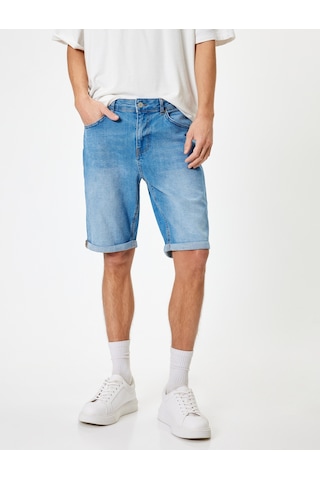 Koton Slim Fit Kot Şort Bermuda Katlama Paçalı Düğme Detaylı Orta İndigo 4sam40027ıd İndigo