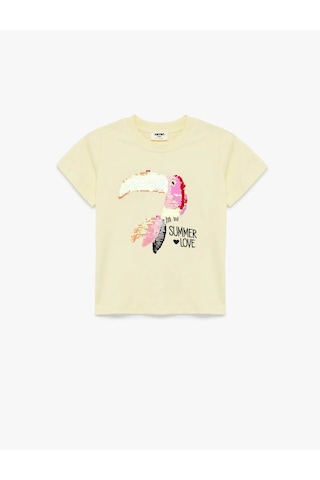 Koton Pullu Payetli Sarı Kız Çocuk T-shirt 6skg10114ak Sarı