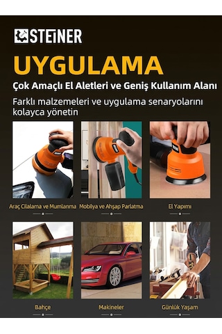 Steiner 700w 6 Kademe Devir Ayarlı 125mm Toz Toplama Sistemli Eksantrik Zımpara Makinesi Turuncu