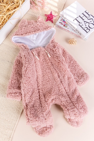 Kapüşonlu Ayıcık Fiğürlü Welsoft Peluş Kışlık Kız/erkek Bebek Tulum Gülkurusu