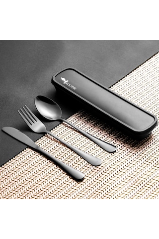 Valkyrie Kutulu Yolculuk Çatal Bıçak Kaşık Seti Ofis Restaurant Okul Kamp 1. Sınıf Paslanmaz Çelik C3403 Siyah