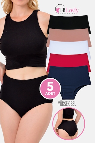 Kadın Külot, Çok Renkli Yüksek Bel Külot, Pamuklu Yumuşak Kumaş, Çoklu Paket, Karışık Renkli Lacivert, Bordo, Vizon
