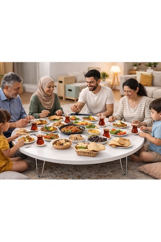 Ratemo 80 Cm Beyaz Katlanır Yer Sofrası 22 Cm Yükseklik Yemek Masası Beyaz