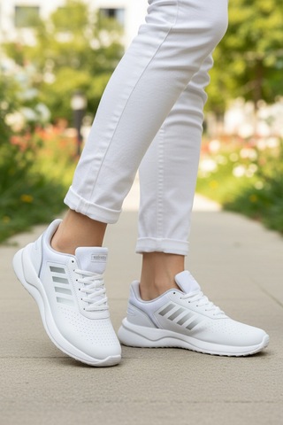 Beyaz Bağcıklı Hafif Esnek Unisex Spor Ayakkabı Nereus G Beyaz