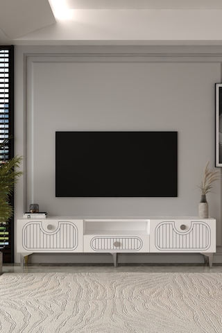180dhdtsç3bg Hera Lazer Desenli Kapaklı Tv Sehpası,ünitesi Beyaz-gümüş