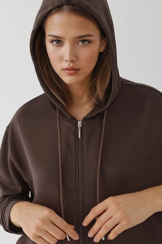 Hiccup Modal Touch Fermuarlı Kapşonlu Sweatshirt Kahve Kahvesi