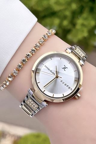 Daniel Klein DKISTE158 Premium Gold Gümüş Kadın Kol Saati + Bileklik