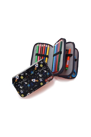 Limmy Kalem Kutusu Organizer Üç Bölmeli Kalemlik Astronot Siyah