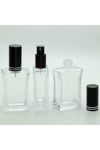 Parfüm Şişesi 50 Ml 3 Adet Siyah Kapak Metal Valf İçbükey Boş Şişe