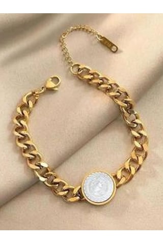 Jadenne Gold Renk Çelik Üzeri Altın Kaplama Elizabeth Vintage Zincir Bileklik