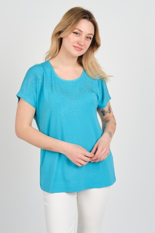 Ella Camelia Kadın Düşük Kollu Taş Süsleme Detaylı Bisiklet Yaka Bluz 24e116 Açık Mavi Açık Mavi
