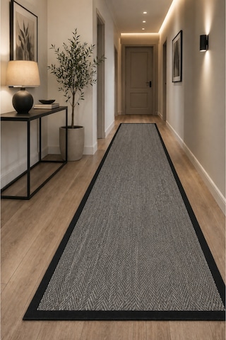 Mariesse Home Kolay Temizlenen Yıkanabilir Bordürlü Sisal Halı Hasır Dokulu Salon Yatak Odası Mutfak Oturma Odası Antre Koridor Halısı Gri