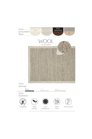 Cool Halı Wool 01 Gri Krem Halı Jüt Halı Yolluk El Dokuma Jüt Kilim Hasır Halı Otantik El Halısı Yün Halı Gri - Krem