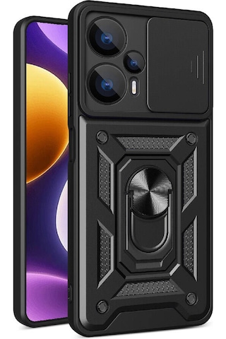 Poco F5 Kılıf Magnetik Standlı Kamera Korumalı Hptk Sürgülü Vega Kapak - Siyah Siyah
