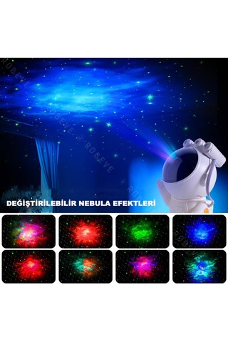 Robeve Astronot Gece Lambası Projektör Uzaktan Kumandalı Çok Renkli Nebula Yıldızlı Zamanlayıcılı Beyaz